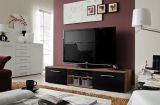 Modern TV cabinet Salmeli 25, color: black / brown - Dimensions: 35 x 180 x 45 cm (H x W x D), with two doors