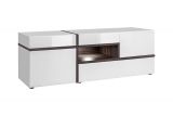 Stura 04 TV cabinet, color: white high gloss / grey - Dimensions: 50 x 150 x 50 cm (H x W x D), with three compartments