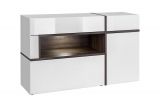 Chest of drawers Stura 06, Colour: White high gloss / Grey - Measurements: 90 x 150 x 45 cm (H x W x D), with LED Lighting.