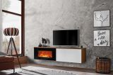 Simple TV cabinet with electric fireplace Bjordal 19, color: white matt / oak sterling - dimensions: 45 x 180 x 40 cm (H x W x D), with push-to-open function