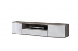 TV cabinet with push-to-open function Nese 06, color: white high gloss / oak San Remo - dimensions: 43 x 190 x 48 cm (H x W x D)