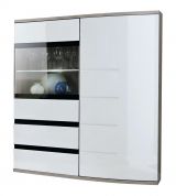 Display cabinet Nese 04, color: white high gloss / oak San Remo - Dimensions: 125 x 100 x 36 cm (H x W x D), with sufficient storage space