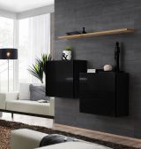 Set of 2 wall units with wall shelf Balestrand 334, color: black / oak Wotan - Dimensions: 110 x 130 x 30 cm (H x W x D), with four compartments