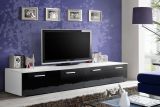 TV cabinet with four compartments Bjordal 60, color: black high gloss / white matt - Dimensions: 35 x 200 x 45 cm (H x W x D)