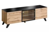 TV cabinet Nautnes 04, color: oak Wotan / black - Dimensions: 47 x 150 x 45 cm (H x W x D), with four compartments