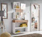 Exceptional wall set Pollestad 04, color: oak Wotan / white - Dimensions: 190 x 100 x 30 cm (H x W x D), with two mirrors