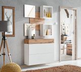 Elegant wall panel with chest of drawers Pollestad 05, color: oak Wotan / white - dimensions: 190 x 100 x 30 cm (H x W x D), with two mirrors