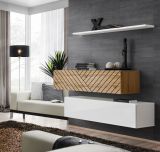 Set of 2 TV base units Kongsvinger 121, color: oak Wotan / white high gloss - dimensions: 110 x 130 x 30 cm (H x W x D), with push-to-open function