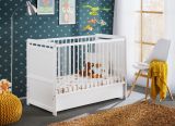 Baby crib / crib with drawer Avaldsnes 11, color: white - Dimensions: 90 x 124 x 67 cm (H x W x D)