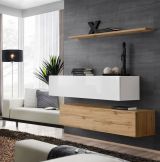 Two modern TV cabinets with four compartments Balestrand 349, color: oak Wotan / white - dimensions: 110 x 130 x 30 cm (H x W x D), with wall shelf