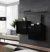 Two stylish wall units Balestrand 330, color: black / grey - Dimensions: 110 x 130 x 30 cm (H x W x D), with wall shelf