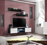 Exceptional Raudberg 07 TV lowboard, color: white / black - Dimensions: 30 x 160 x 40 cm (H x W x D), with blue LED lighting