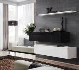 Two elegant Balestrand 343 TV cabinets, color: white / black - Dimensions: 110 x 130 x 30 cm (H x W x D), with four compartments