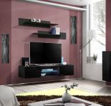 Dark Raudberg 08 TV cabinet, color: black - Dimensions: 30 x 160 x 40 cm (H x W x D), with four compartments