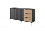 Sideboard with soft-close system Fouchana 09, color: black / oak Artisan - Dimensions: 81 x 153 x 39.5 cm (H x W x D), with three drawers