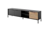TV cabinet with ample storage space Fouchana 12, color: black / oak Artisan - dimensions: 53 x 203 x 39.5 cm (H x W x D)