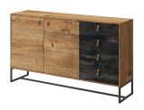 Chest of drawers Linthouse 05, Colour: Dark brown Oak / Grey - Measurements: 89 x 153 x 39 cm (H x W x D)