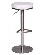 Round upholstered bar stool Apolo 176, color: white / chrome, height-adjustable