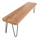 Handcrafted bench made of solid acacia wood, color: acacia / black - Dimensions: 45 x 120 x 40 cm (H x W x D), with metal hairpin legs
