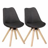 Chair set of 2 with elegant fabric cover, color: anthracite / oak, with felt glides on each leg