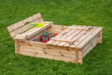 Sandbox Arenero square pine wood with bench cover - Dimension: 120 x 120 cm (L x W)