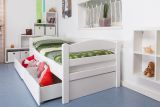 Single bed / Storage bed "Easy Premium Line" K1/n/s incl. 2 drawer and cover plates, beech wood, solid, white - 90 x 200 cm