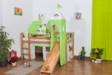 Midsleeper / Children's bed Andi with slide and tower, solid beech wood, clearly varnished, incl. slatted frame - 90 x 200 cm