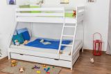Triple Sleeper bunk bed Lukas, solid beech wood, white painted, incl. slatted frames and ladder - 90/140 x 200 cm