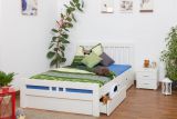 Single bed / Storage bed K8  "Easy Premium Line" incl. 2 drawers and cover plate, solid beech wood, white finish - 140 x 200 cm