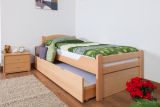 Single bed "Easy Premium Line" K1/2h incl. trundle bed frame and cover plates, solid beech wood, clearly varnished - 90 x 200 cm