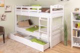 Bunk bed for adults "Easy Premium Line" K19/n incl. 2 drawers and 2 cover panels, headboard and footboard with holes, solid beech wood white - 90 x 200 cm (w x l), divisible