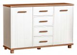 Children's room - Chest of drawers Hermann 06, Colour: White Bleached / Nut colours, partial solid wood - 91 x 140 x 40 cm (h x w x d)