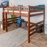 Loft bed 140 x 200 cm "Easy Premium Line" K23/n, solid beech wood dark brown lacquered, convertible