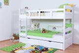 Bunk bed "Easy Premium Line" K10/n with 2 underbed drawer, solid beech wood, white finish, convertible - 90 x 200 cm