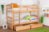 Bunk bed for adults "Easy Premium Line" K19/n incl. 2 drawers and 2 cover panels, headboard and footboard with holes, solid beech wood natural - 90 x 200 cm (w x l), divisible