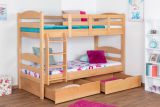 Bunk bed "Easy Premium Line" K21/n incl. 2 drawers and 2 cover panels, head and foot part rounded, solid beech wood, natural - 90 x 200 cm (w x l), divisible