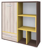 Chest of drawers Kerema 13, colour: Walnut / elm / yellow - Measurements: 120 x 110 x 41 cm (H x W x D)