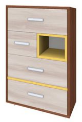 Kerema 17 chest of drawers, colour: Walnut / elm / yellow - Measurements: 100 x 65 x 41 cm (H x W x D)
