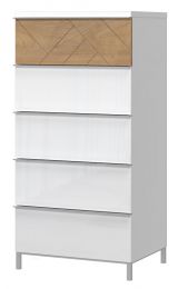 Chest of drawers Faleasiu 17, Colour: White / Wallnut - Measurements: 123 x 60 x 45 cm (H x W x D)