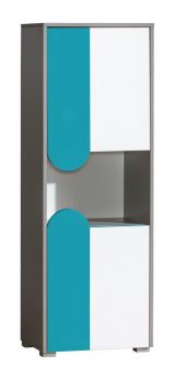 Children's room - Wardrobe Klemens 04, Colour: Blue / White / Grey - Measurements: 144 x 50 x 38 cm (H x W x D)