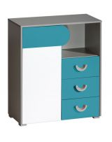 Children's room - Chest of drawers Klemens 06, Colour: Blue / White / Grey - Measurements: 94 x 80 x 38 cm (h x w x d)