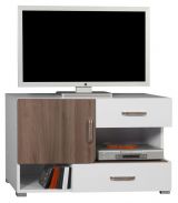 TV base cabinet Bulolo 18, colour: white / walnut - Measurements: 61 x 100 x 50 cm (H x W x D)