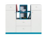 Children's room - Chest of drawers "Geel" 10, White / Turquoise - Measurements: 100 x 120 x 40 cm (H x W x D