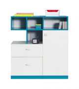 Children's room - Chest of drawers "Geel" 09, White / Turquoise - Measurements: 100 x 90 x 40 cm (H x W x D)