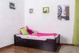Children's bed / Youth bed "Easy Premium Line" K1/1h incl. trundle bed frame and cover plates, solid beech wood, chocolate brown - 90 x 200 cm