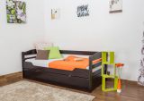 Single bed "Easy Premium Line" K1/h/s incl. trundle bed frame and cover plates, solid beech wood, chocolate brown - 90 x 200 cm
