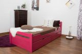 Single bed "Easy Premium Line" K1/2n incl. 2 drawer and cover plates, solid beech wood, pink - 90 x 200 cm
