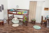 Kid bed / Loft bed "Easy Premium Line" K15/n, solid beech wood, Dark Brown, convertible - Lying surface: 120 x 200 cm
