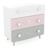 Children's room - Chest of drawers Ines 10, Colour: White / Pink / Grey - Measurements: 87 x 87 x 41 cm (H x W x D)