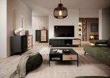 Living room complete - Set D Fouchana, 4 pieces, Colour: Black / Oak Artisan